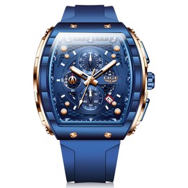 Mens Chronograph Watches, Tonneau Style Luxury Analog Watch with Big Face, Luminous Date Quartz Watches for Men, 3ATM Waterproof with Durable Silicone Strap for Casual Sports Reloj para Hombre