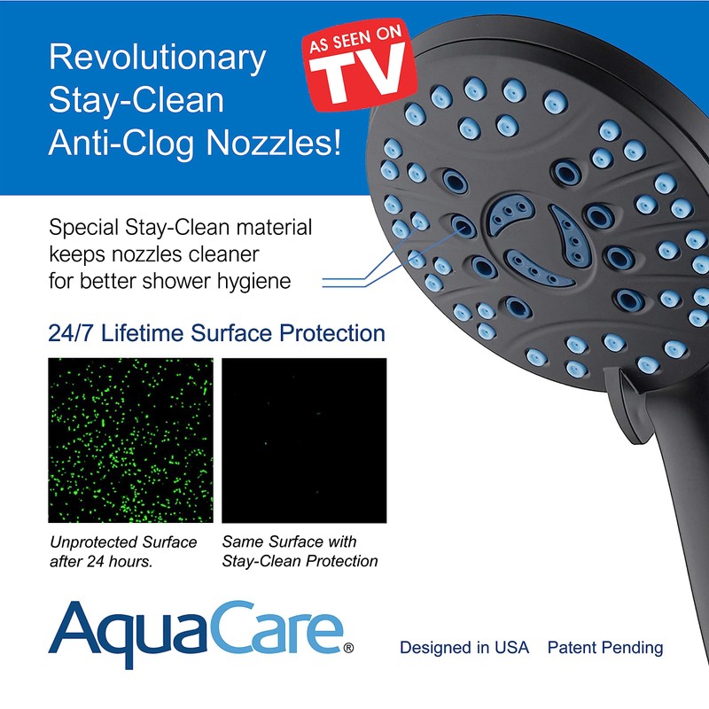 AquaCare As-Seen-On-TV High Pressure 8-setting Handheld Shower Head - Built-in