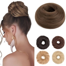 Benehair Hairpiece with Elastic Band, Bun Hairpiece, Hair Scrunchie with Hair, Synthetic Hair Extension, Messy Bun for Women and Girls (Light Golden Brown, 55 g)