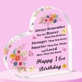 SMARGO 16th Birthday Gifts for Girls,16 Birthday Gifts for Her Daughter Niece Friends,16th Birthday Present Idea for 16 Year Old Girls, Happy 16th Birthday Keepsake Plaque Sign
