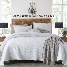 HORIMOTE HOME Quilt Set Queen Size White, Classic Geometric Spots Stitched Pattern, Stone-Washed Microfiber Chic Rustic Look, Ultra Soft Lightweight Quilted Bedspread for All Season, 3 Pieces