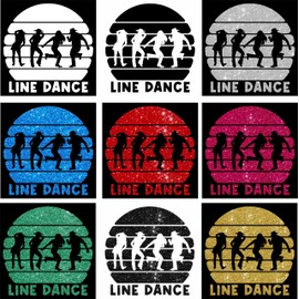 Glitzerdeals Bügelbilder Line Dance Kreis Line Dancer die tanzen und Schriftzug schwarz Glitzer Aufbügler für Textilien Karneval Kostüm Bügelflicken Fasching Bügelpatch