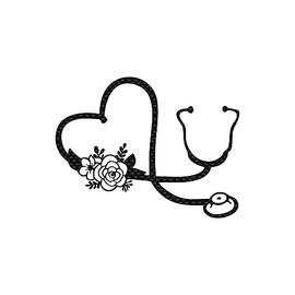 Floral Heart Stethoscope Sticker Vinyl Decal Notebook Car Laptop 5.5" x 4.25" (Carbon Fiber)