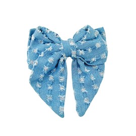 Blue Denim Hair Clip Pin Bow Girls Blue Jeans HairClip Girls Large Bows HairPin BW01 (F1-Light Blue)