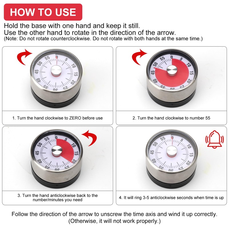 Magnetic Mechanical Kitchen Timer, 60-Minute Countdown Timer Visual Timer for