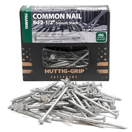 Huttig-Grip 2-1/2 in Framing Common Nail 8d Size, Outdoor Galvanized Finish, 1 lb Pack of 104 Nails