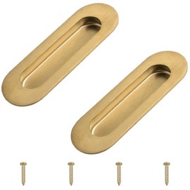 MOROBOR 2Pcs Brushed Gold Stainless Steel Side Hole Flush Pull, Oval Embedded Sliding Door Handle Recessed Finger Pulls with Hidden Screws for Drawer Cupboard Wardrobe