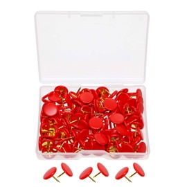 Tupalizy 120PCS Flat Plastic Round Head Map Thumb Tacks Push Pins with Steel for Hanging Art Picture Tapestry Wood Bulletin Cork Board Wall Cubicle and DIY Craft Home School Office Use (Red)