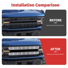 SQQP Front Grill Insert Mesh Grille Inserts Cover Kit 6Pcs Compatible with Ford Bronco 2021 2022 2023 2/4 Door Exterior Accessories (Silver)