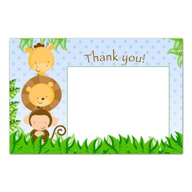 30 Blank Thank You Cards Notes Blue Jungle Baby Shower Kids Birthday + 30 White Envelopes