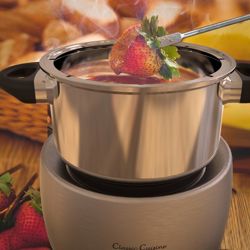 Classic Cuisine 82-KIT1031 Stainless Steel Fondue Set-Melting Pot Cooker and