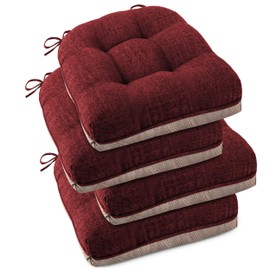 OVOV Indoor Chair Cushions for Dining Chairs Set of 4 18x18 Chair Cushion with Ties and Non-Slip Backing Tufted Thick Kitchen Chair Pads Made of Breathable Faux Linen Fabric (Burgundy)