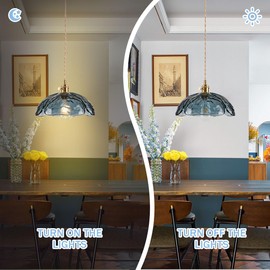 glass pendant light Flower pendant lights Hand Blown 1-Light Brushed Brass Pendant light fixtures Farmhouse Pendant Lighting with blue Glass Shade Hanging Light for Kitchen Dining Room Bedroom