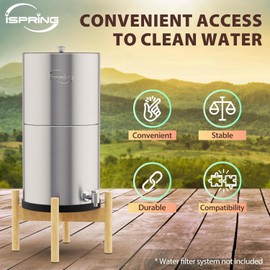 iSpring Wooden Stand for DGF2 Gravity-Fed Stainless Steel Countertop Water Filter System, Dark Wood