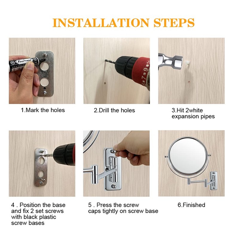 Erlingeryi Wall Mounted Makeup Mirror 1X/10x, 8" Double-Sided Swivel Extendable
