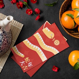 Chinese New Year Red Envelopes, 15-Count Chinese Red Packets, Hong Bao with 3 Snake and Coin Designs, Gift Money Envelopes, 2025 Year of the Snake