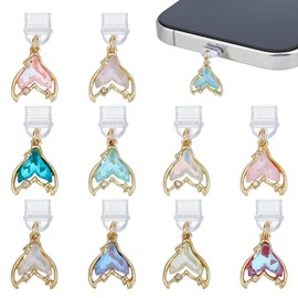 OLYCRAFT 10pcs Dust Plug Charm 28mm Long Fishtail Mobile Dustproof Plugs with Alloy Enamel Fish Tail Charm Type-c Charging Port Dust Plugs Pendant for Most Type C Smart Cell Phones