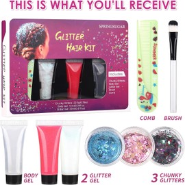 SPRINGSUGAR - Kit de maquillaje con purpurina para la cara, juego holográfico de purpurina para el cuerpo, cara, ojos, labios, cabello grueso brillante para niños, fiestas, conciertos, festivales