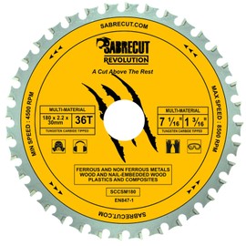 1 x SabreCut SCCSM180_36 180 mm 36T x 30 mm 25.4 mm 20 mm 16 mm Bore Multi-Material Metal Wood Plastic Circular Saw Blade Compatible with Bosch Dewalt Makita Milwaukee and Many Others
