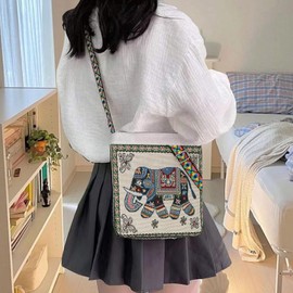 HERCHR Elephant Crossbody Bag, Large Canvas Shoulder Bag Women Tote Bag Crossbody Tote Handbags Casual Work Bag for Women