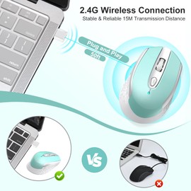 RaceGT Type C Wireless Mouse, 2.4G Silent USB C Mouse for MacBook, Computer Mouse with 6 Buttons and 3 Adjustable DPI for Laptop, Deskbtop, PC (Blue)