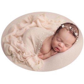 Honra 2pcs Newborn Photography Props Wraps Pearl Headbands Photoshoot Baby Photo Posing Blanket Layers (Beige)
