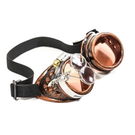 Valvetcrow Copper Steampunk Victorian Style Goggles Colored Lenses & Ocular Loupe Mad Scientist (Orange)