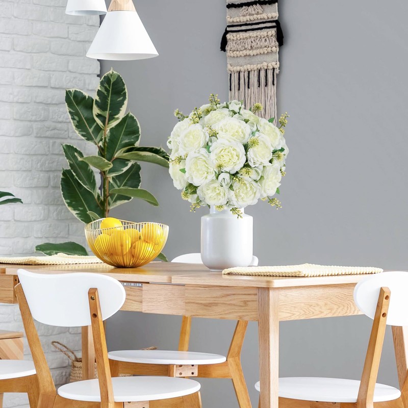 Artificial Peonies Silk Flowers Bouquets: Faux Peony Bouquet 4 Bundles,