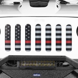 Hooke Road Wrangler Flag Grill Insert JK Mesh Grille Deflector Guard Compatible with Jeep JK Wrangler 2007-2018 - Thin Red