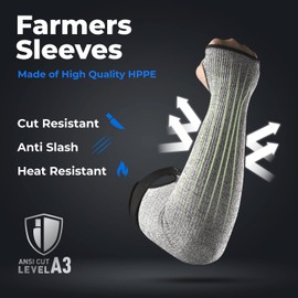 Cut Resistant Farmers Sleeves with Thumb Hole, Arm Protectors for Thin Skin and Bruising, for Gardening, Welding, Kitchen, Arm Guards for Biting, Pet Grooming, Grey, 1 Pair
