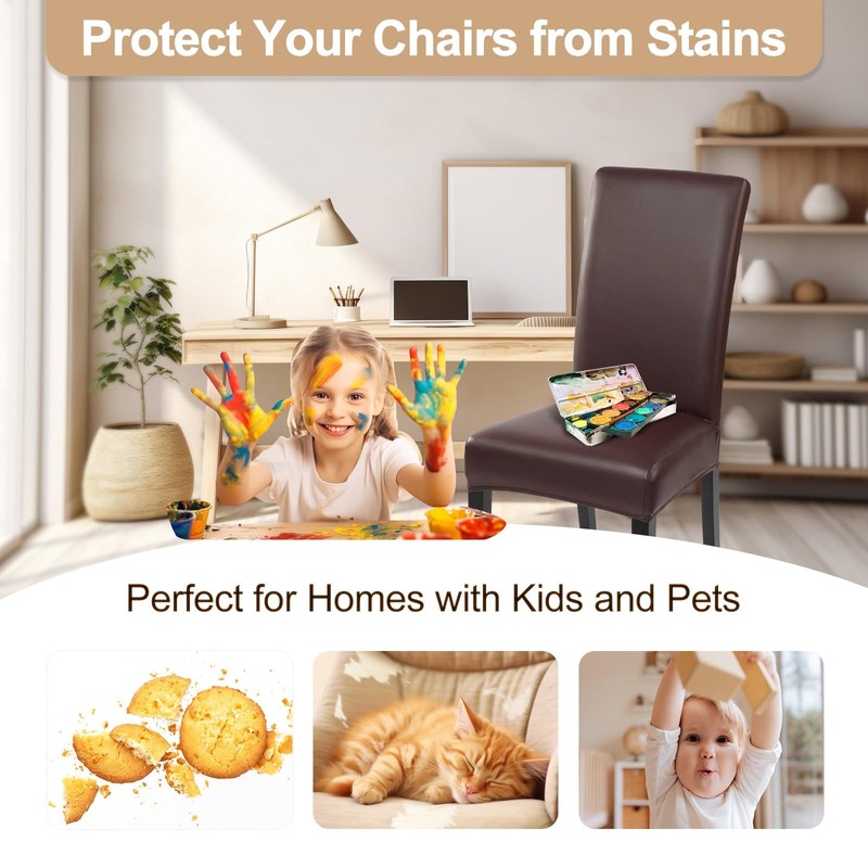 SearchI Waterproof PU Leather Dining Chair Covers Set of 6,