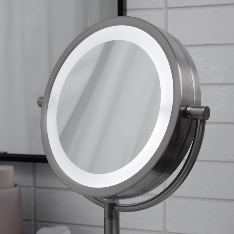 JERDON Lighted Tabletop Mirror with 10X/1X Magnification - LED Lighted