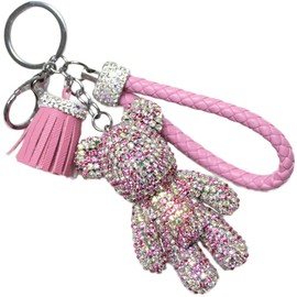 VICHE CATT Bear Fur Back Charm Bling Cute Lanyard Key Ring Keychain Accessory, Glitter Pink