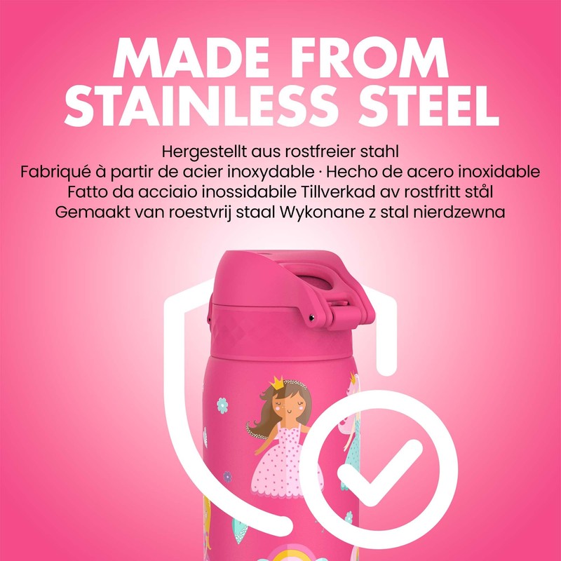 Ion8 Leak Proof Kids Water Bottle, Stainless Steel, Princess, 400