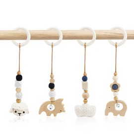 Pack of 4 Play Arch Baby Toys from 0 Months Play Arch Baby Toys Play Arches Baby Gym Pendant Wooden for Girls Boys Baby Toy for Baby Seat Pram Car Seat Toy (Green)