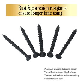 INDPROD #6 x 1-1/2" Fine Thread Drywall Screw with Phillips Bugle Head, Black Phosphate Coated, Sharp Point, High Strength Quick Self Self Tapping Screw for Drywall Sheetrock, Wood and More, 80Pcs