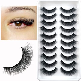 10 Pairs of 3D False Eyelashes, Cat Eye, Natural Artificial Eyelashes, Natural Look, Reusable, Handmade, Lightweight Faux Mink Makeup Eyelashes (H5)