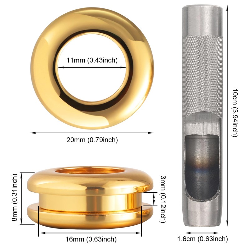 Notgia 4 Sets Brass Grommets Kit Eyelets and Grommets 11mm