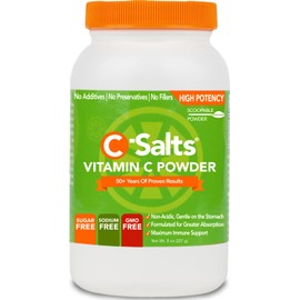 C-Salts Vitamin C Powder - 100% Pure Buffered Ascorbic Acid Powder for Immune Support - Organic, Sugar-Free, Vegan, Non-GMO, Stomach-Friendly Supplement - Original 8 oz