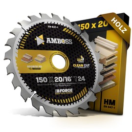 AMBOSS WERKZEUGE HM Circular Saw Blade, 150 x 20/16, Z24, Interchangeable Teeth for Wood, All-Round, 150 mm, Reducing Ring 16/20 mm, for Scheer MS 50 SKIL 5246, Bosch, AEG, etc.