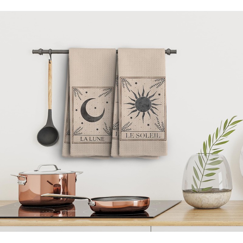 NOQL Boho Hand Towels, Celestial Sun and Moon Decor, Mystical