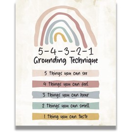 Govivo School Psychologist, Counseling Office Decor - 5-4 -3-2 -1 Grounding Technique Mental Health Wall Decor - Teacher Supplies for Classroom - Room Decor Aesthetic - 11x14 unframed print