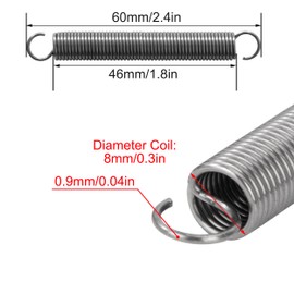 GUNGY Tension Springs with Hooks Stainless Steel Tension Spring 60 mm Outer Diameter 8 mm Wire Diameter 0.9 mm Maximum Tensile Force 1.90 kg 0.9 x 8 x 60 mm Pack of 10
