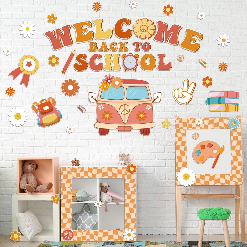 Aneco Retro Boho Welcome Back to School Bulletin Board Decorations