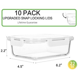 M MCIRCO 10-Pack 22 Oz Glass Meal Prep Containers with Lids - Microwave, Oven, Freezer & Dishwasher Safe - White