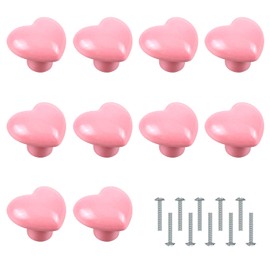 YiliYa Pack of 10 Furniture Knobs, Heart Shape, Pink Ceramic Cupboard Handles, Drawer Knob, Pull with Screws for Drawer, Cabinets, Kitchen, Living Room
