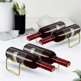 TONLEA Countertop Wine Rack, 2 Bottles Wine Storage, Metal Wine Holder, Cup and Water Bottle Organizer for Cabinet, Pantry, 2 Pack Gold