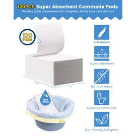 KONE 120 Count Super Absorbent Commode Pads, Disposable Toilet Pads for Adults Toilet Chair, Portable Potty, Commode Liners, Make Caregiving Easier