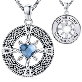 YueYuan Compass Necklace for Women 925 Sterling Silver Chain with Compass Pendant Nautical Compass Jewellery Gifts for Birthday Christmas, Sterling Silver, Moonstone