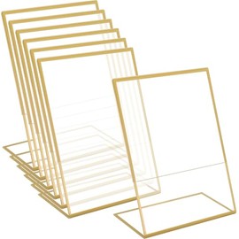 PLMMOUT Pack of 6 Acrylic Table Stands with Golden Edges, L Stand Acrylic Sign Holder, Slant Stand, Brochure Holder Stand for Wedding Table Numbers, Restaurant, 12.7 x 17.8 cm